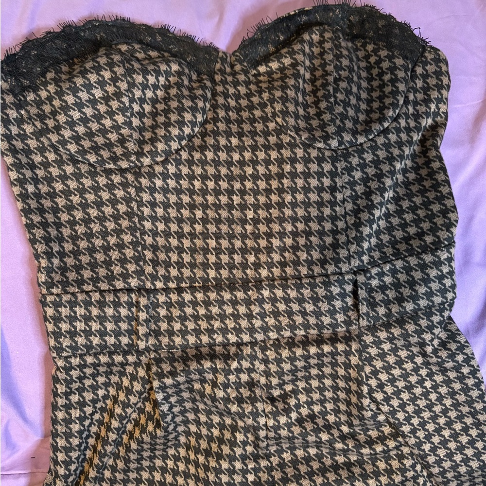SHEIN Black and Tan Houndstooth Jumpsuit